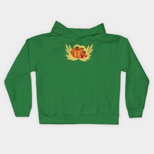 Harvest. Autumn. Pumpkin, apples, sunflowers and wheat Kids Hoodie